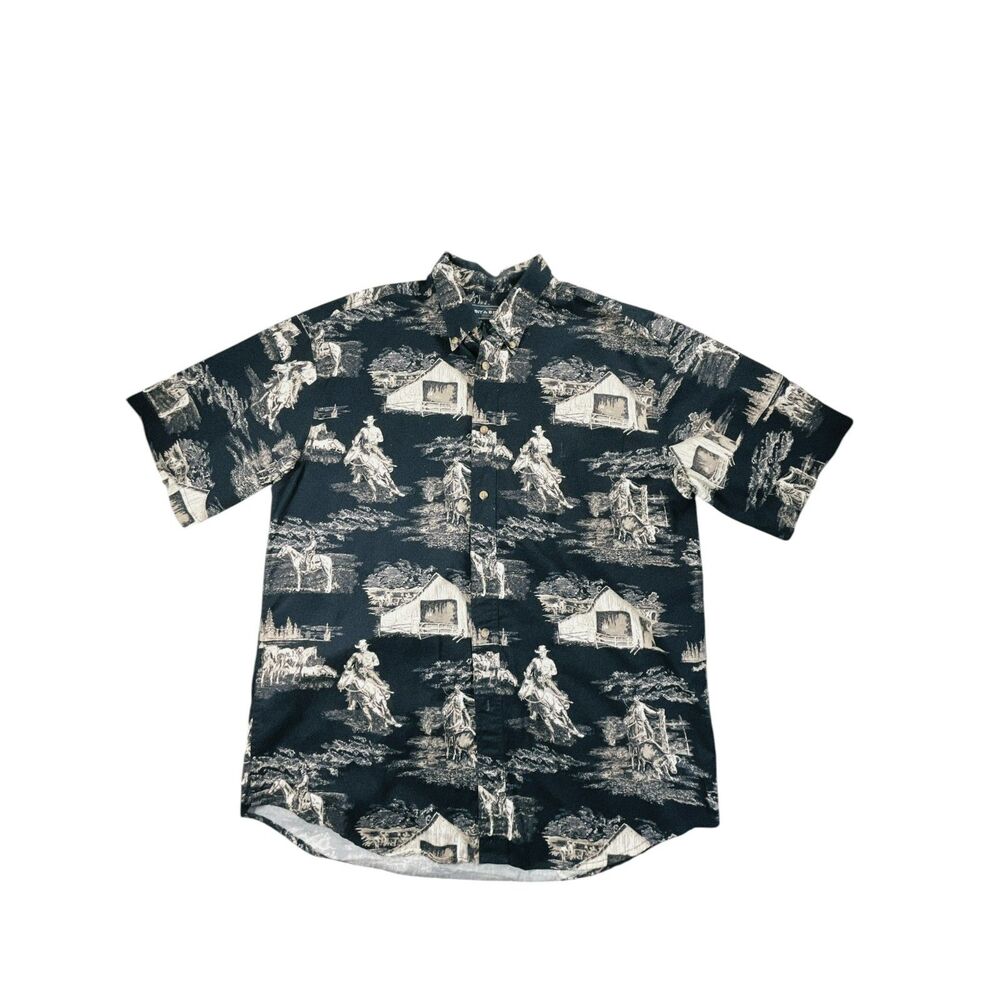 Bit & Bridle Outfitters Western Cowboy Ranch Print Button Shirt Men’s Medium
